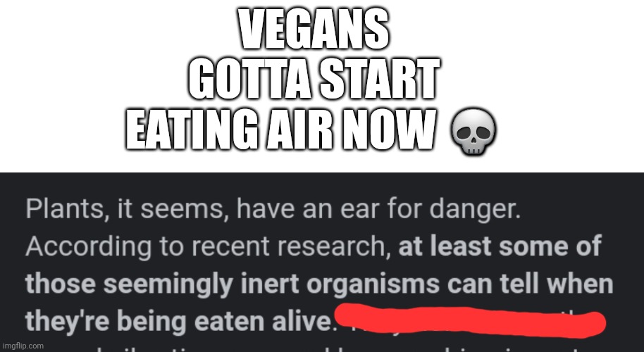 VEGANS GOTTA START EATING AIR NOW 💀 | image tagged in memes,blank transparent square | made w/ Imgflip meme maker