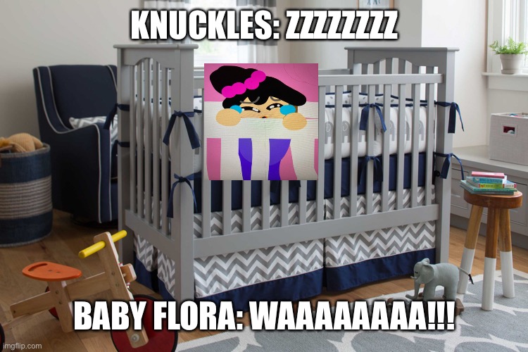 Baby flora crying while knuckles is asleep. | KNUCKLES: ZZZZZZZZ; BABY FLORA: WAAAAAAAA!!! | image tagged in baby bedroom crib,crying baby | made w/ Imgflip meme maker