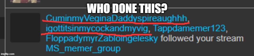 the underlined usernames are the alts. (gotta reupload cuz i submitted it in the wrong stream.) | made w/ Imgflip meme maker