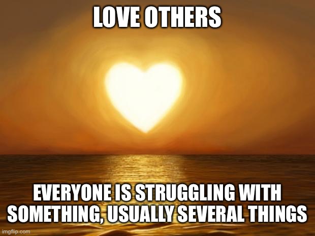 Love | LOVE OTHERS EVERYONE IS STRUGGLING WITH SOMETHING, USUALLY SEVERAL THINGS | image tagged in love | made w/ Imgflip meme maker
