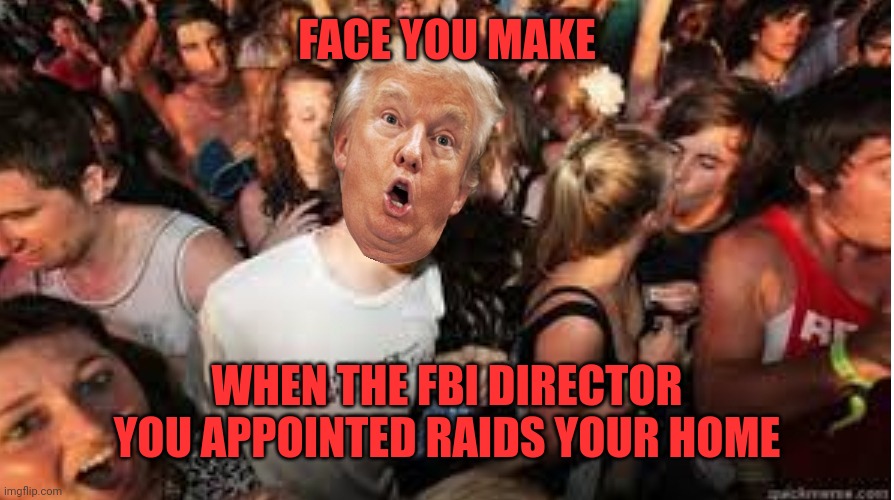Give him a break, he is above the laws | FACE YOU MAKE; WHEN THE FBI DIRECTOR YOU APPOINTED RAIDS YOUR HOME | image tagged in sudden clarity clarence | made w/ Imgflip meme maker