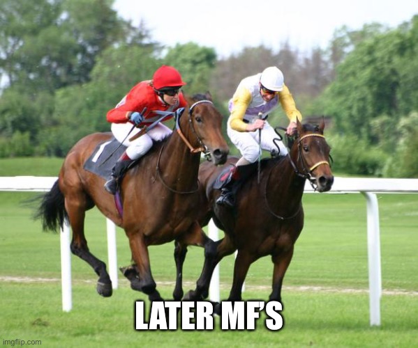 LATER MF’S | image tagged in two horses racing | made w/ Imgflip meme maker