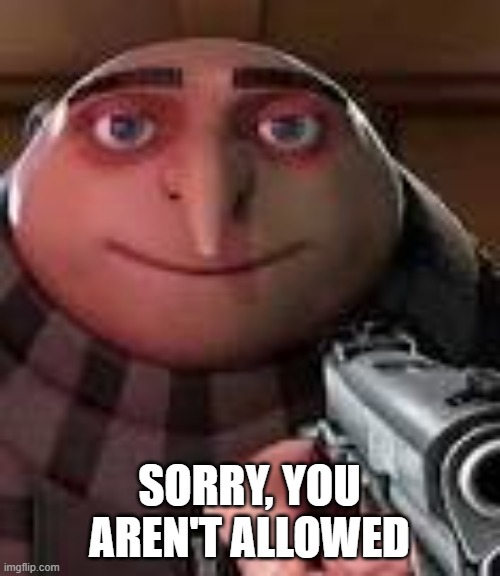 Gru with Gun | SORRY, YOU AREN'T ALLOWED | image tagged in gru with gun | made w/ Imgflip meme maker