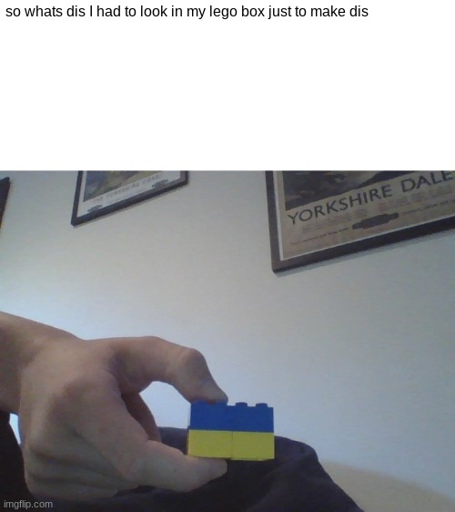 lego ukraine flag |  so whats dis I had to look in my lego box just to make dis | image tagged in lego ukraine flag,lego | made w/ Imgflip meme maker