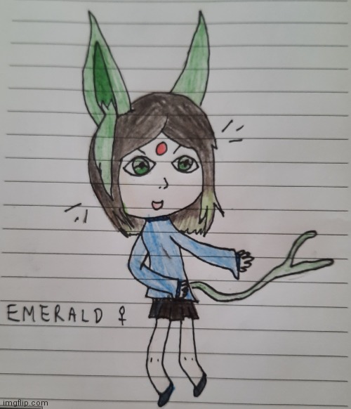 Emerald (my OC, drawn by me yesterday evening) | image tagged in art,furry,why are you reading the tags,never gonna give you up | made w/ Imgflip meme maker