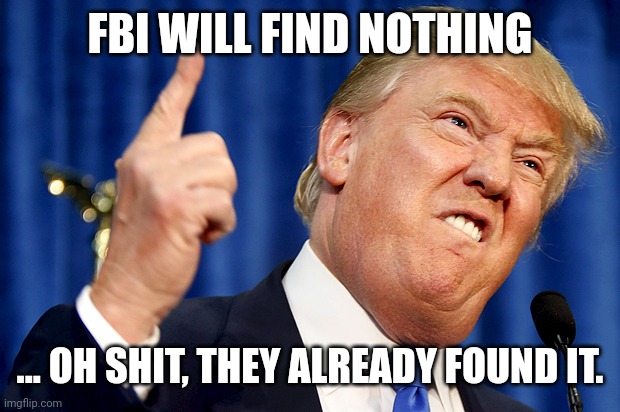 Donald Trump | FBI WILL FIND NOTHING; ... OH SHIT, THEY ALREADY FOUND IT. | image tagged in donald trump | made w/ Imgflip meme maker