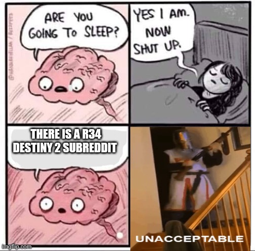 Are you going to sleep? | THERE IS A R34 DESTINY 2 SUBREDDIT | image tagged in are you going to sleep | made w/ Imgflip meme maker