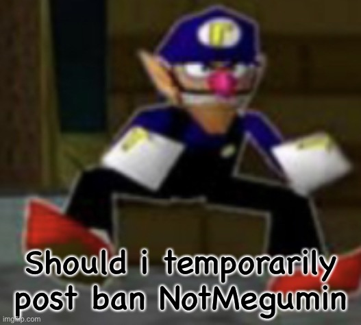 wah male | Should i temporarily post ban NotMegumin | image tagged in wah male | made w/ Imgflip meme maker