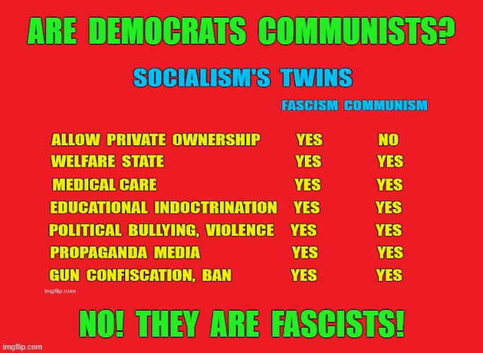 Democrats are fascists, not communists |  ARE  DEMOCRATS  COMMUNISTS? NO!  THEY  ARE  FASCISTS! | image tagged in democrats,fascism,fascist,communist,communism,socialism | made w/ Imgflip meme maker
