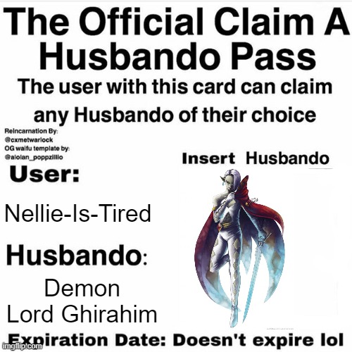 I Claim Ghirahim |  Nellie-Is-Tired; Demon Lord Ghirahim | image tagged in claim your husbando,ghirahim,the legend of zelda,the legend of zelda skyward sword,demon lord ghirahim | made w/ Imgflip meme maker