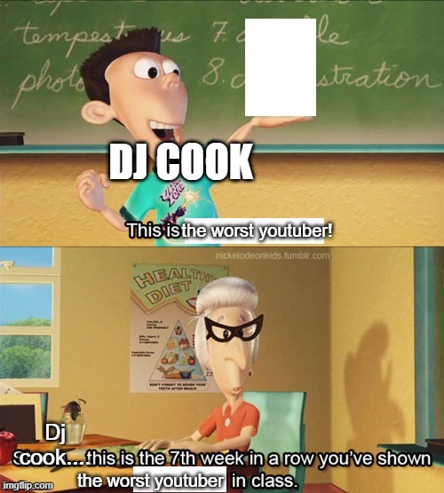 Sheen's show and tell | DJ COOK; the worst youtuber! Dj cook.... the worst youtuber | image tagged in sheen's show and tell | made w/ Imgflip meme maker