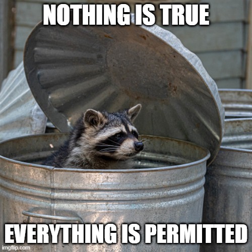 NOTHING IS TRUE; EVERYTHING IS PERMITTED | image tagged in nothing is true | made w/ Imgflip meme maker