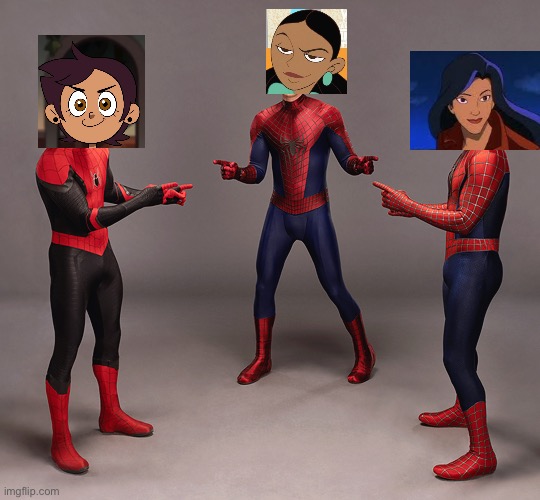 3 Spiderman Pointing (No Way Home ver.) | image tagged in 3 spiderman pointing no way home ver | made w/ Imgflip meme maker