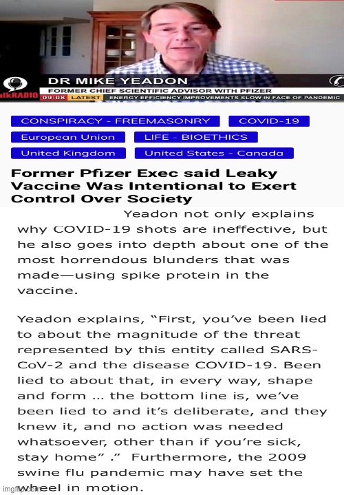 Former PFIZER Executive, Dr Yeadon, should know… | image tagged in memes,vaccines vaccination,clot shot kill shot,u have no problem with them experimenting on u,gene therapy gmo people,fjb voters | made w/ Imgflip meme maker