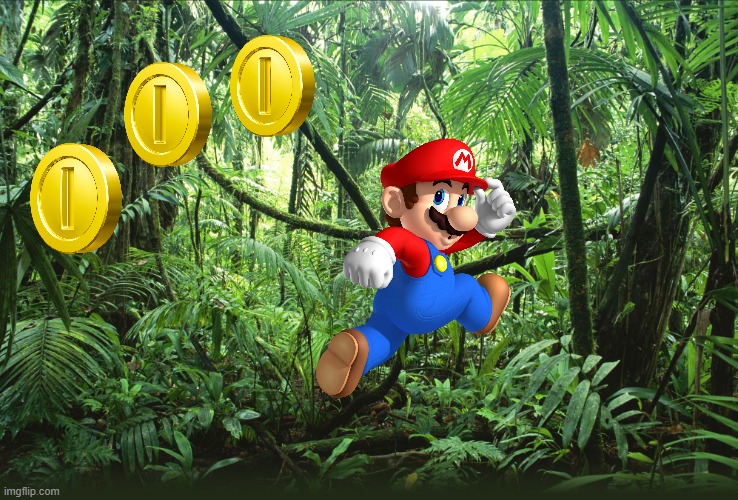 mario avoiding some shiny, yet deadly coins.mp3 | image tagged in jungle,mario,ceave | made w/ Imgflip meme maker