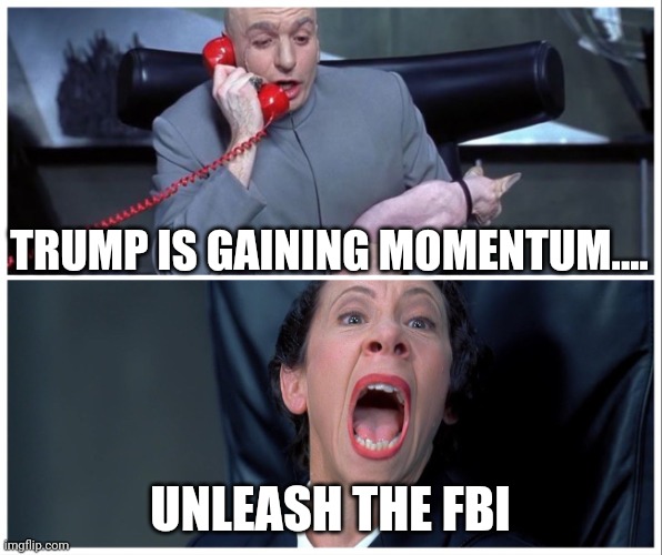 And "dem" da facts | TRUMP IS GAINING MOMENTUM.... UNLEASH THE FBI | image tagged in dr evil and frau yelling | made w/ Imgflip meme maker