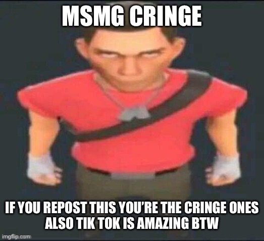 I have created a paradox where this is cringe, but reposting it makes them cringe | MSMG CRINGE; IF YOU REPOST THIS YOU’RE THE CRINGE ONES

ALSO TIK TOK IS AMAZING BTW | image tagged in scout but i saved it so i don t forget | made w/ Imgflip meme maker