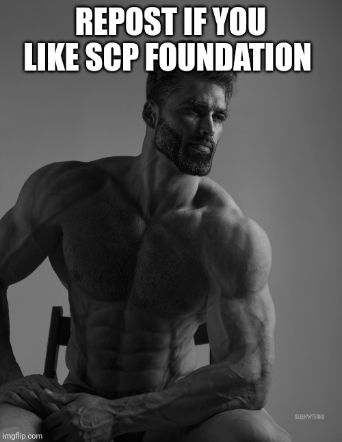 Giga Chad | REPOST IF YOU LIKE SCP FOUNDATION | image tagged in giga chad | made w/ Imgflip meme maker