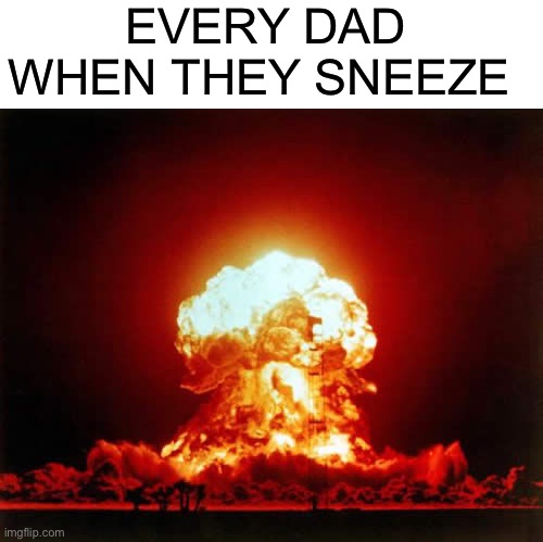 I hid a red eye in this picture, whoever finds it first will get 50 upvotes on their memes by me | EVERY DAD WHEN THEY SNEEZE | image tagged in memes,nuclear explosion,funny,dad,sneeze,true story | made w/ Imgflip meme maker