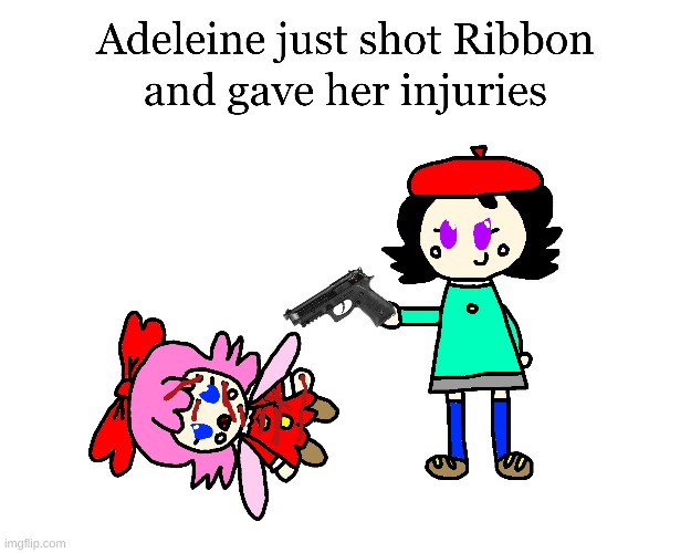 Ribbon has too many bulletholes on her body today | image tagged in adeleine,ribbon,fanart,gore,blood,kirby | made w/ Imgflip meme maker
