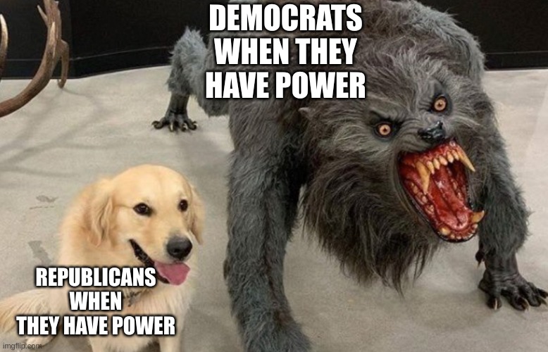 DEMOCRATS WHEN THEY HAVE POWER; REPUBLICANS WHEN THEY HAVE POWER | image tagged in politics,democrats,republicans,cucks | made w/ Imgflip meme maker