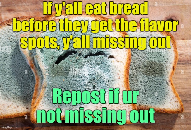 . | If y'all eat bread before they get the flavor spots, y'all missing out; Repost if ur not missing out | made w/ Imgflip meme maker