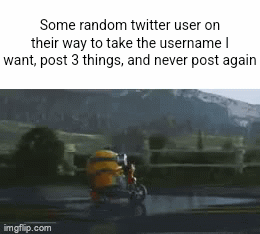 All IQ title | Some random twitter user on their way to take the username I want, post 3 things, and never post again | image tagged in gifs,twitter | made w/ Imgflip video-to-gif maker