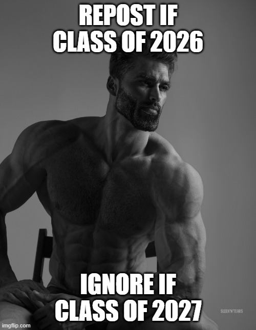 Giga Chad | REPOST IF CLASS OF 2026; IGNORE IF CLASS OF 2027 | image tagged in giga chad | made w/ Imgflip meme maker