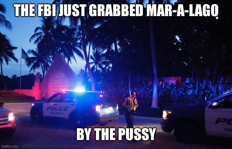 Mar a lago | THE FBI JUST GRABBED MAR-A-LAGO; BY THE PUSSY | image tagged in fbi | made w/ Imgflip meme maker