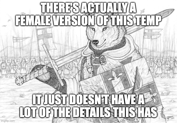 I can show you it if you want, in comments | THERE'S ACTUALLY A FEMALE VERSION OF THIS TEMP; IT JUST DOESN'T HAVE A LOT OF THE DETAILS THIS HAS | image tagged in fursader | made w/ Imgflip meme maker