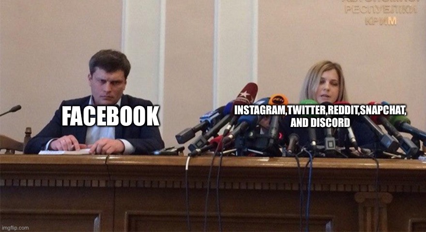 Man and woman microphone |  FACEBOOK; INSTAGRAM,TWITTER,REDDIT,SNAPCHAT, AND DISCORD | image tagged in man and woman microphone,twitter,instagram,reddit,snapchat,discord | made w/ Imgflip meme maker