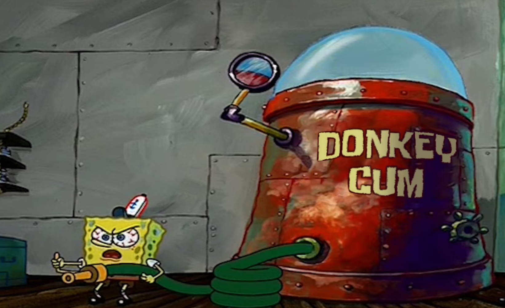 High Quality SpongeBob holding a tank of donkey cum Blank Meme Template