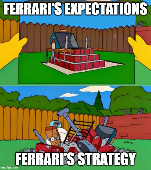 BBQ pit blank | FERRARI'S EXPECTATIONS; FERRARI'S STRATEGY | image tagged in bbq pit blank | made w/ Imgflip meme maker