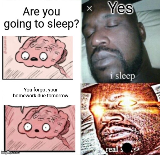 Here is an example |  You forgot your homework due tomorrow | image tagged in brain before sleep,memes,funny | made w/ Imgflip meme maker