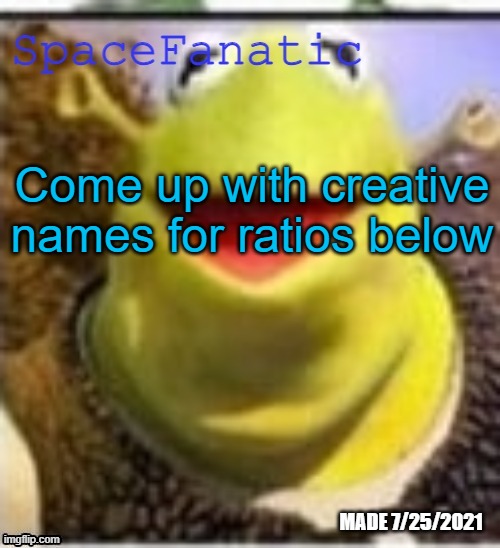 Ye Olde Announcements | Come up with creative names for ratios below | image tagged in spacefanatic announcement temp | made w/ Imgflip meme maker