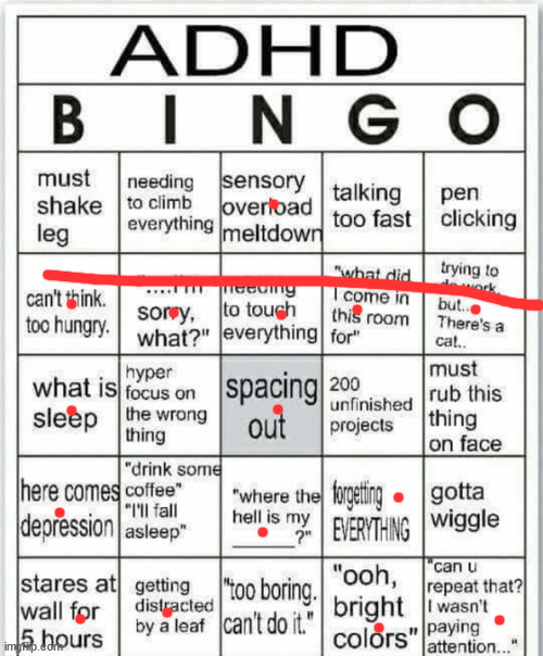 idk wtf i got wrong with me but it might be add | image tagged in adhd bingo | made w/ Imgflip meme maker