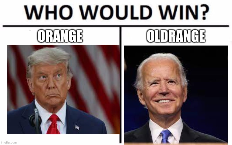 Orange v Oldrange | ORANGE; OLDRANGE | image tagged in memes,who would win,orange,donald trump,joe biden | made w/ Imgflip meme maker