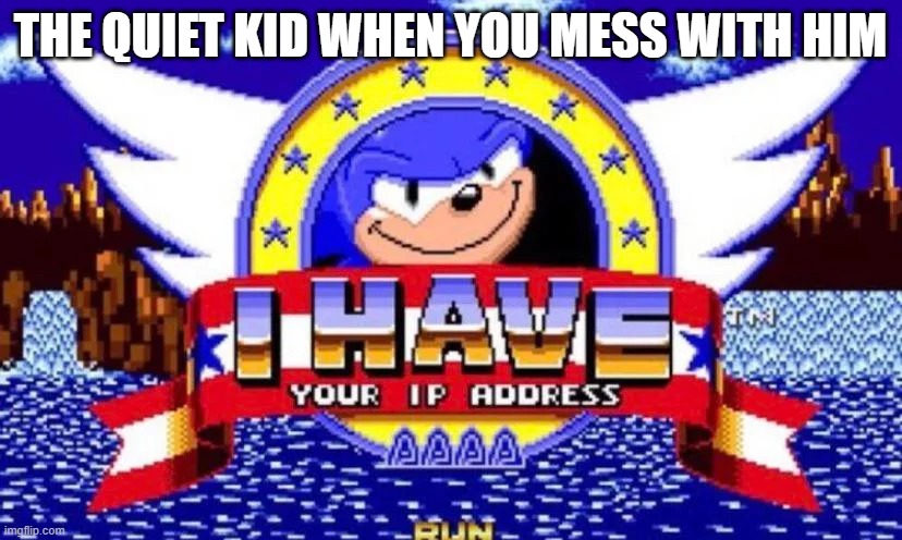 sonic gut ur ip | THE QUIET KID WHEN YOU MESS WITH HIM | image tagged in hehe boi | made w/ Imgflip meme maker