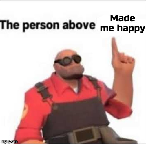 The person above | Made me happy | image tagged in the person above | made w/ Imgflip meme maker