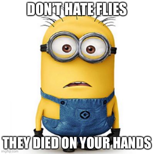 Minions | DON’T HATE FLIES; THEY DIED ON YOUR HANDS | image tagged in minions | made w/ Imgflip meme maker