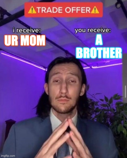 lets make a deal | A BROTHER; UR MOM | image tagged in i receive you receive | made w/ Imgflip meme maker