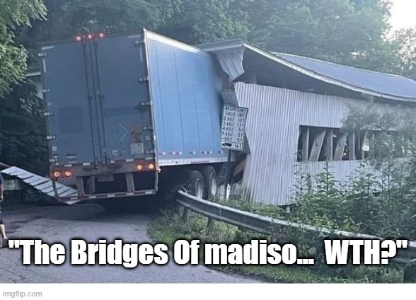 Bridges Of WTH |  "The Bridges Of madiso...  WTH?" | image tagged in truck,bad driver | made w/ Imgflip meme maker