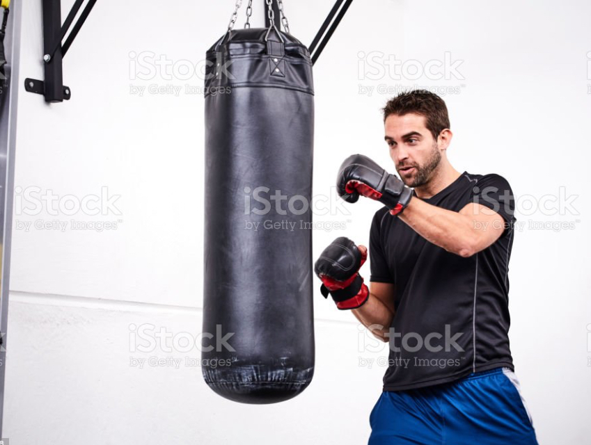High Quality Guy punching a punching bag Blank Meme Template