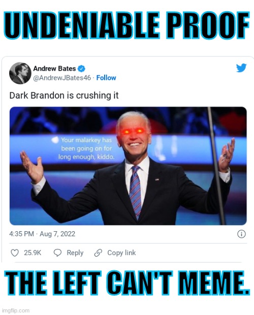 The left can't tell the truth, therefore they cannot meme. |  UNDENIABLE PROOF; THE LEFT CAN'T MEME. | image tagged in stupid liberals,liberal logic,joe biden,creepy joe biden,joe biden worries | made w/ Imgflip meme maker