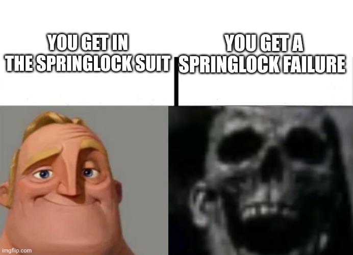 It has something to do with  fnaf | YOU GET IN THE SPRINGLOCK SUIT; YOU GET A SPRINGLOCK FAILURE | made w/ Imgflip meme maker