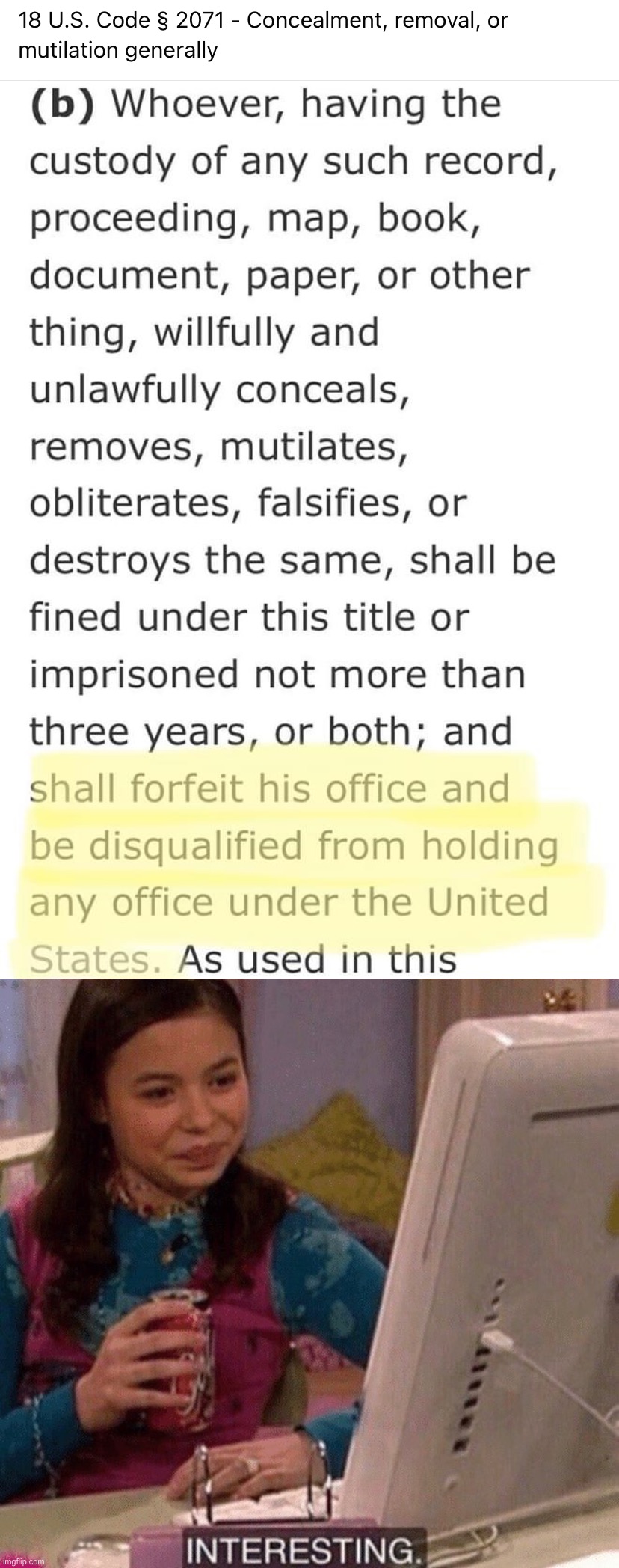 Hmmm, this looks like a surprise tool that will help us later | image tagged in 18 u s code 2071,icarly interesting,it's a surprise tool that will help us later,laws,a surprise to be sure,but a welcome one | made w/ Imgflip meme maker