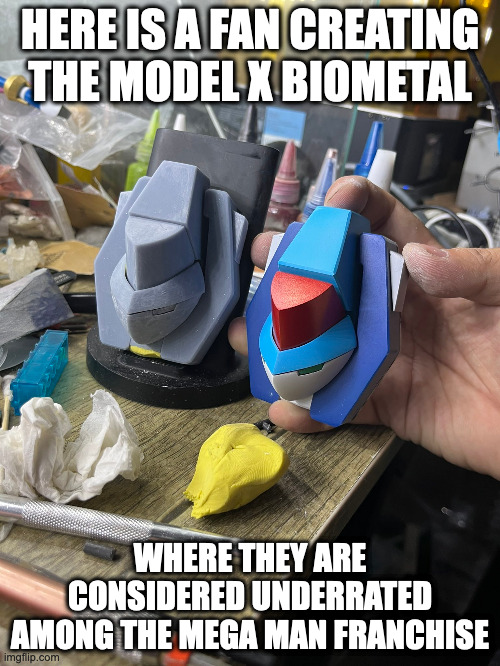 Model X Biometal | HERE IS A FAN CREATING THE MODEL X BIOMETAL; WHERE THEY ARE CONSIDERED UNDERRATED AMONG THE MEGA MAN FRANCHISE | image tagged in megaman,megaman zx,memes,biometal | made w/ Imgflip meme maker