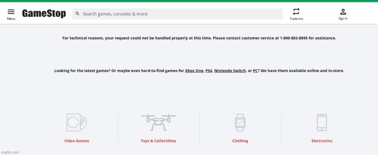 Anyone else getting an error on GameStop's main landing page? r