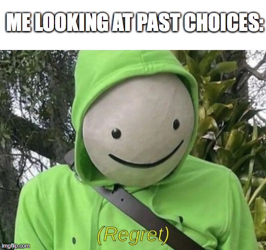 Regret | ME LOOKING AT PAST CHOICES: | image tagged in dream regret | made w/ Imgflip meme maker