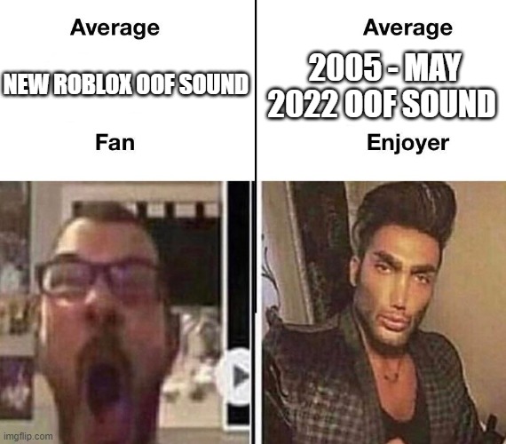 Average Fan vs. Average Enjoyer | 2005 - MAY 2022 OOF SOUND; NEW ROBLOX OOF SOUND | image tagged in average fan vs average enjoyer | made w/ Imgflip meme maker